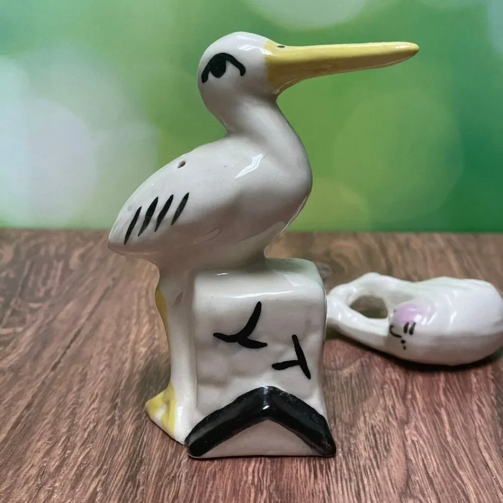 Vintage 1950's Rare Stork with Baby Bundle. Salt & Pepper Shaker.